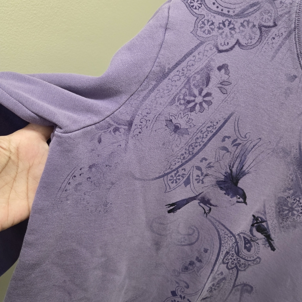 Northern Reflections Purple Cotton Blend Sweatshirt | Bird Print Crewneck Cozy - Picture 5 of 8